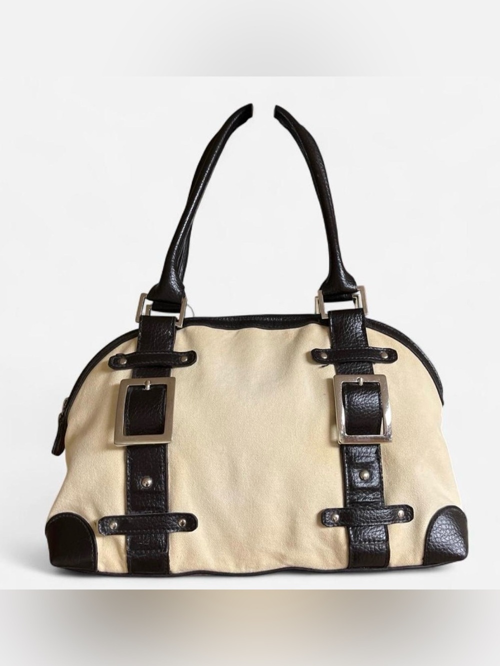 Vintage 2005 Kmart/Sears Y2K Cream Grunge Buckle Bowler Bag